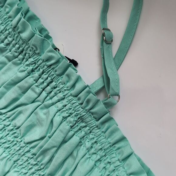 NWT Hunter And Brown Cotton Seafoam Green Smocked Peasant Crop Top Large - Picture 3 of 10